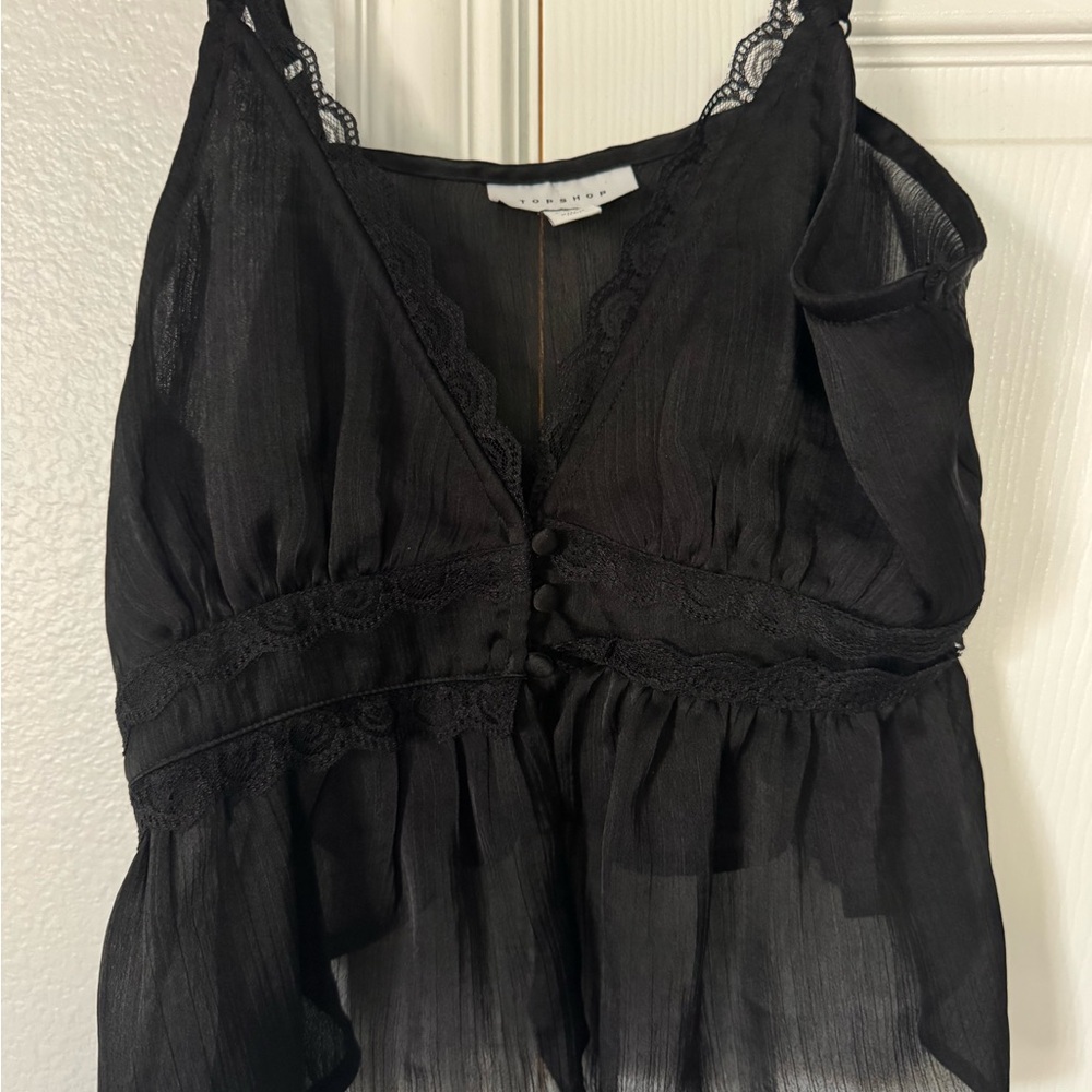 Topshop Black Sheer Lace Blouse
